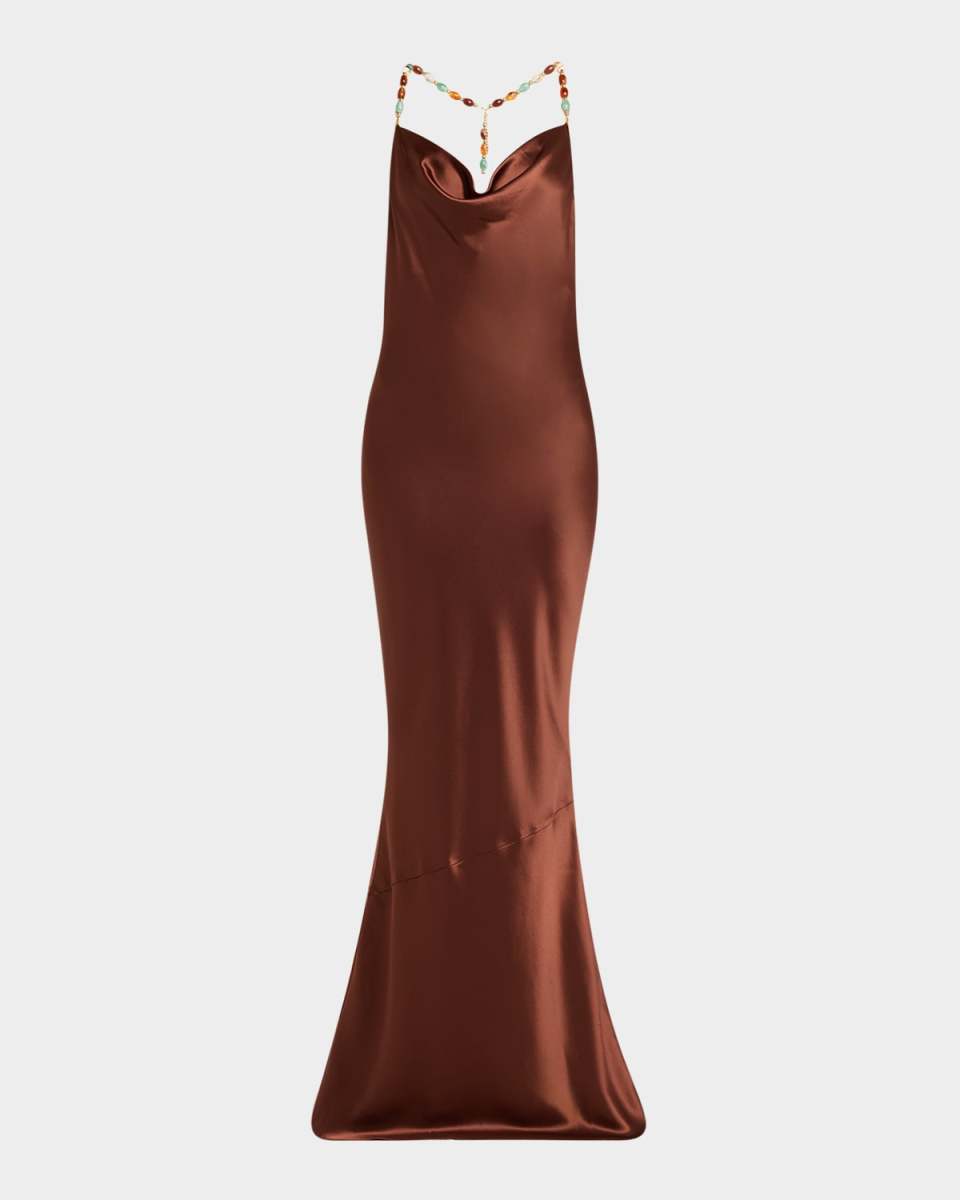 Finley Beaded Satin Slip Gown